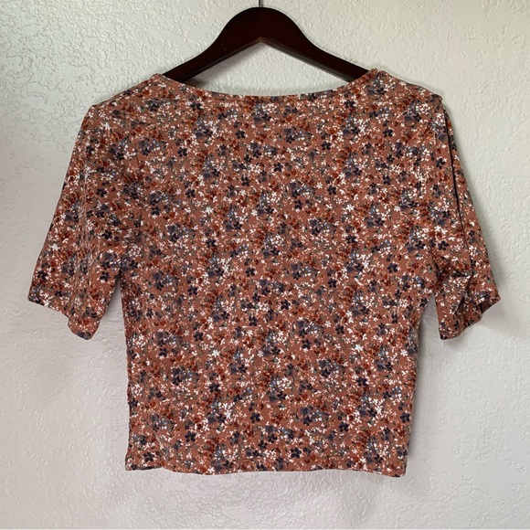 Self Esteem Brown Floral Crop Top Square Neck Side Smocking Juniors Size M - Picture 4 of 11